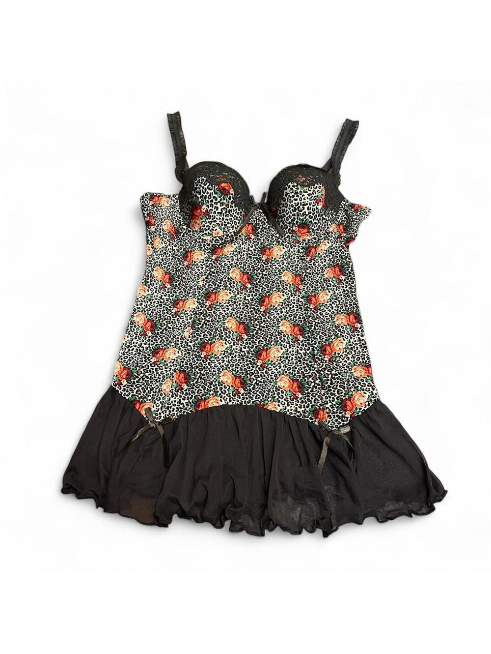 y2k Delicates floral cheetah lingerie top